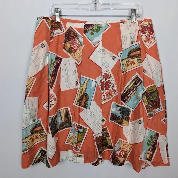 Eddie Bauer 16 VINTAGE 90s Novelty PostCard Tropical Italy Circle Swing Skirt - Picture 4 of 12